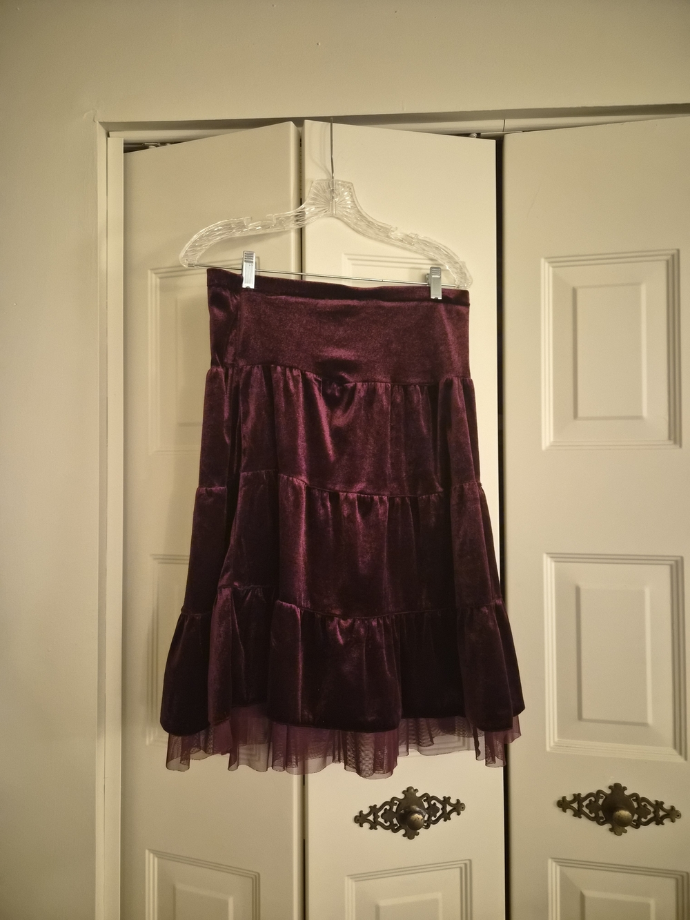Velvet Tiered Mini Skirt in Red Like New